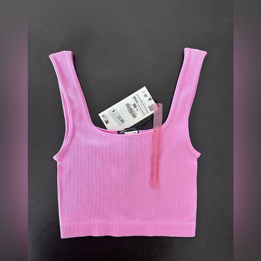 Zara Pink Ribbed Crop Top